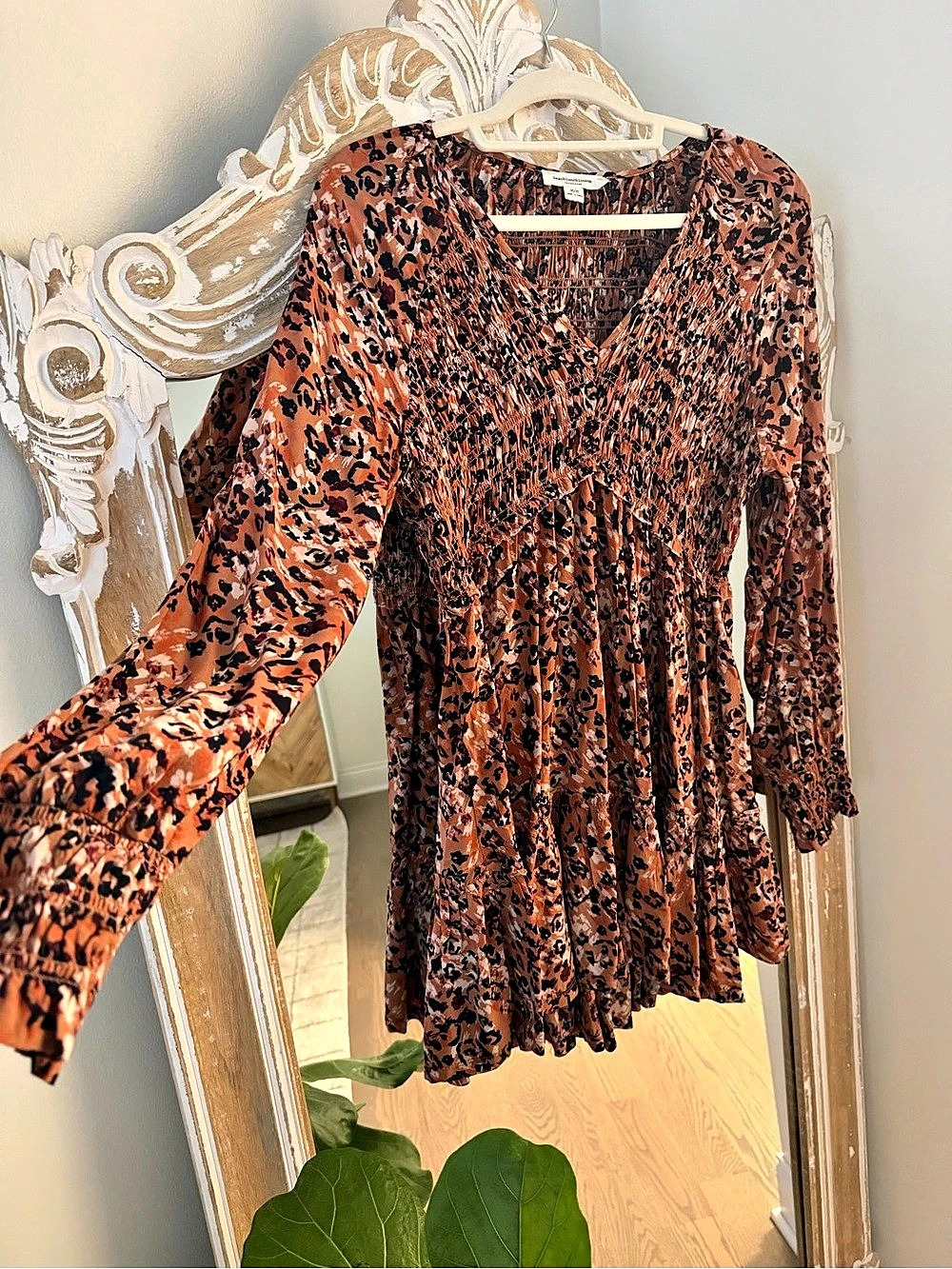 beachlunchlounge Leopard Print Mini Dress Size Medium Like New tunic dress fall